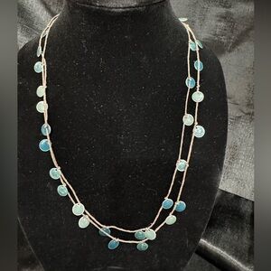 26 inch 2 layer Brown Leather necklace Blue Teal stones BOHO